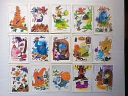 15 db-os POM POM KÉPESLAP SZETT – Futtatlan, Cakkos Szélű, Megíratlan 1978-1983 Retro