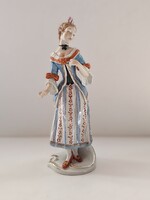 Unterweissbach porcelán hölgyfigura – rokokó stílusú elegáns úrihölgy, kézzel festett, 20 cm