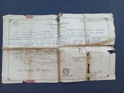Házasságlevél 1884-ből Budapest Erzsébetváros, 50 krajczáros illetékbélyeggel