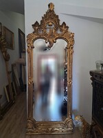 HATALMAS TÜKÖR!!! Barokk aranyozott antik faragott fa (!!!) tükör kerettel
