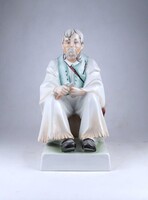 2A392 Nagyméretű festett Zsolnay szalonnázó paraszt porcelán szobor 33 cm