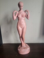 Oláh Sándor: Akt nyaklánccal (1958) – Jelzett terrakotta szobor (Sérült!) 41cm