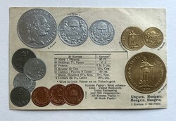 Ferenc József magyar korona pénzrendszer - Dombornyomott érmés képeslap / 2 és 100 Korona (2.)