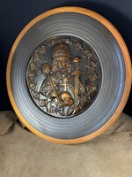 Oriási ( 40 cm ) retro Szent István dombornyomott falitál