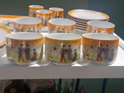 Zsolnay art deco japán női jelenetes teás, mokkás csokoládés csészék, tálcák, tálalók