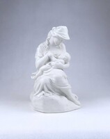 2A583 Szoptató anya gyermekével - festetlen biszkvit Herendi porcelán figura 19.5 cm