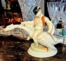 Herendi 125 éves jubileumi jelzéssel ellátott festett Ludas Matyi porcelán figura 26 cm, hibátlan