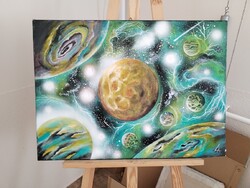 Szép szignózott absztrakt festmény 70x50 cm