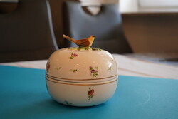 Herendi porcelán fedeles bonbonier madár figurával - 14 cm