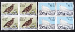 IS388-9n / Izland 1965 Madarak a Szikla-hegyen : Hófajdok bélyegsor postatiszta négyestömbben