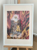 Expresszionista festmény (Figura a lángok között) 73x53 cm kerettel