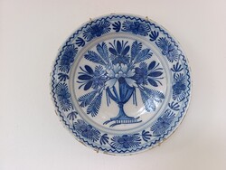 Antik delfti tányér XVIII. század Delft színes tál apró korabeli csempülésekkel 627 6925