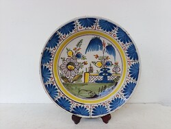 Antik delfti tányér XVIII. század Delft színes tál apró korabeli csempülésekkel 625 6922