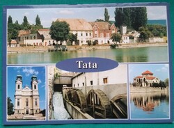 Tata, Tópart, Szent Kereszt templom, malom, vár, postatiszta képeslap