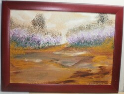 Bredák Ilona, méret: 35 cm.x 47 cm.  Olaj, farostlemezen. Cím: orgonák