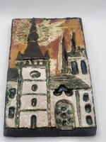 Retro B. Urbán Teréz stílusú kerámia fali relief – Stilizált templom