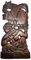 Antik INDIÁN MEZOAMERIKA -MAYA ÜLŐ KUKULKÁN-TOLLASKÍGYÓ ISTEN faragott falidísz HIBÁTLAN 35 X 19 cm