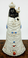 Ritka 41 cm-es Fekete Madonna porcelán szobor, 1800-as évek vége / 1900-as évek eleje, kegyhelyről