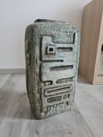 Keresztes Zsuzsa magyar textil iparművész hatalmas absztraktmintás ritka samot kerámia padlóváza1971