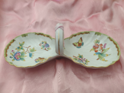 Herendi porcelán Viktória mintás szalagfüles dupla kagyló kínáló asztalközép