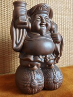Jelzett vintage japán Bizen Daikokuten kerámia szobor A055