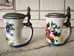 Porcelán festett, fedeles kupica, pohár 2 db eladó