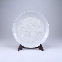 2A602 HEREND 125 ÉVES - átvilágítható litofán Herendi biszkvit porcelán dísztányér 19 cm
