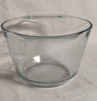 Nagy méretű ,átmérő  26,0 cm füllel, 15cm magas , üveg füles jénai tál, hőálló tálalótál