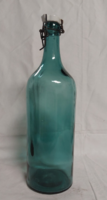 Régi vintage porcelán csatos ritka kékes zöld színű üveg polack