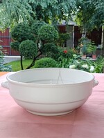 Vintage fajansz / vastag falú porcelán füles LEVESESTÁL dekorációnak / kaspónak