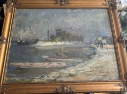 Demjén Attila, Harbor scene , 75x93cm
