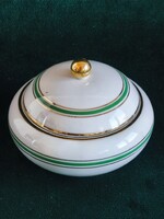 Art Deco Drasche porcelán zöld-arany csíkos bonbonier (1920-48')