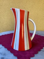 Kispesti gránit kerámia art deco piros csíkos kancsó 23 cm.