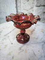 Beautiful ruffled Biedermeier glass centerpiece, hand-blown and hand-painted, Bohemian