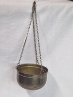 Régi réz függeszthető kaspó akasztóval megkímélt állapotban 11,5 cm. átmérőjű