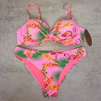 Roberto Gold rózsaszín trópusi mintás női bikini, 2XL