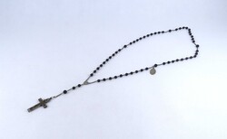 2A593 Antik fekete gyöngyökből fűzött Máriafüzér olvasó rózsafüzér 55 cm
