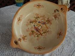Antik Angol fácán mintás Crown Ducal Ware Trade Mark fajansz talpas kínáló