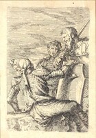 2A632 Salvator Rosa : "Két katona egy harmadikkal szemben..." - antik metszet 15.7 x 11 cm