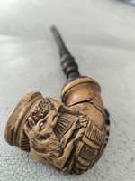 Antik Biedermeier Pipa tajték pipa 1811 dàtum figurális Farkas és barokk motívum