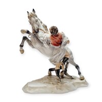 Hatalmas Herendi Hortobágyi lovát fékező csikós porcelán szobor - 53745