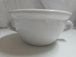 Hófehér, antik, vastag falú, nagy súlyú porcelán komatál - 13 x 26 cm