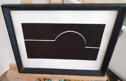 Izgalmas geometrikus absztrakció, Németh Zoltán 1988-as szitanyomata 43x33 cm kerettel