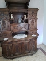 Monumentális Antik Ónémet / Neoreneszánsz 3 Szintes Tálalószekrény (280 cm)