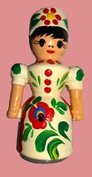Retro kézzel festett fabábu - NÉPVISELETES KALOCSAI SÓ -BORSSZÓRÓ FIGURA 8 cm HIBÁTLAN