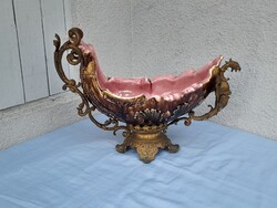Óriás méretű antik Fischer?Zsolnay? asztalközép bronz szerelékkel