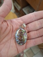 Kézműves abalone kagyló medál ezüst foglalatban