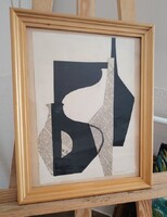Konstruktivista kollázs csendélet (Berger Gábor Stockholm?) 32x40 cm kerettel