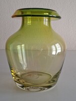 Vintage Muránói fújt üveg váza, zöld, borostyán árnyalattal, 1950-es évek