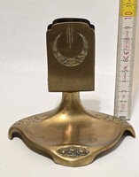 "Geschützt Real Bronze" jelzett, szecessziós, gyufatartós, kávéházi bronz hamutál (3868)